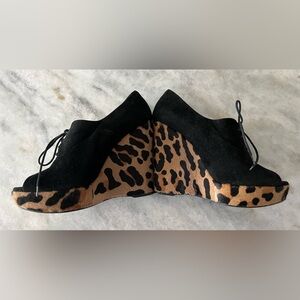 Prada Leopard Print Calf Hair Peep toe Wedges size 39/8.5